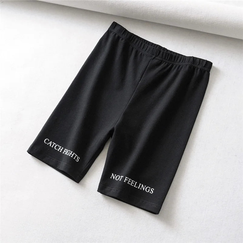 Summer biker shorts 2025 women elastic waist skinny fitness korean casual sexy Letter print black shorts pantalones black