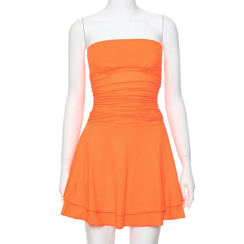 Ruffled Bodycon Beach Dress For Women High Waist Slim Mini Dress Ladies Holiday Casual Off Shoulder Sexy Dress Woman 2025