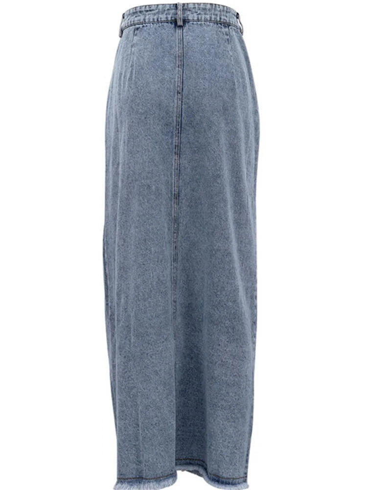 2025 New Casual High Waist Denim Skirts Women Spilt Out Maxi Jean Skirt Summer Holiday Long Skirts
