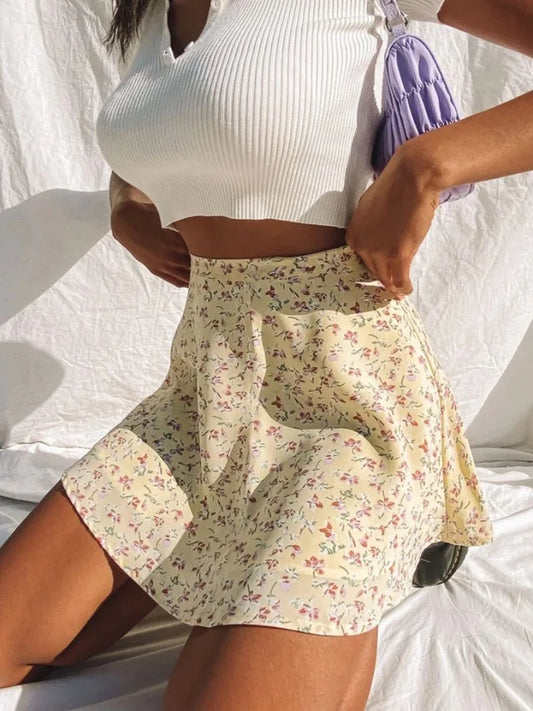 Boho Floral Print Party Skirt Summer New High Waist Pleated Skirt Short Beach Sexy Frills Mini Skirts For Women 2025