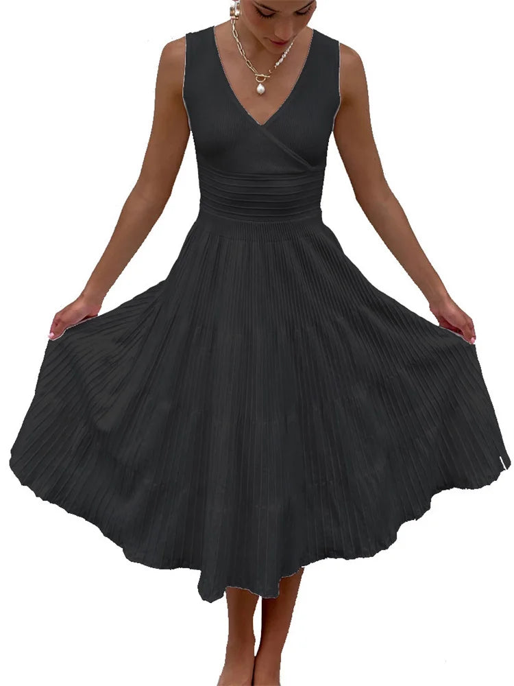 Knit V-Neck For Women Maxi Dress Y2k Backless Fashion Knitwear Party Dress Casual Baggy High Waist Summer Female Dress