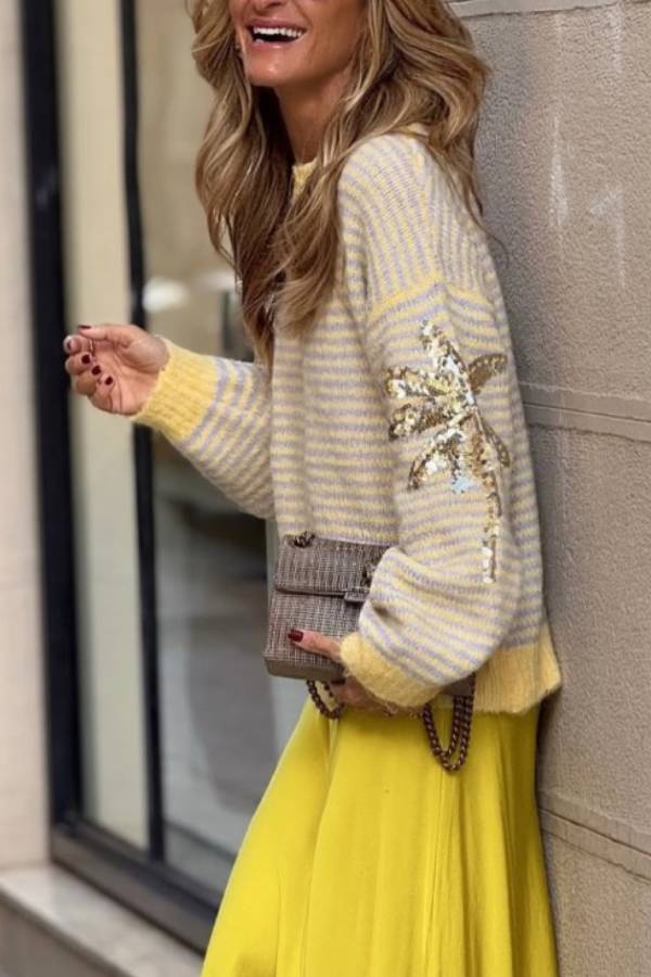 Striped/Sequined Sweater