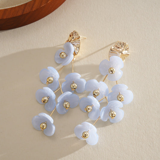 Multi Layer Floral Tassel Drop Earrings