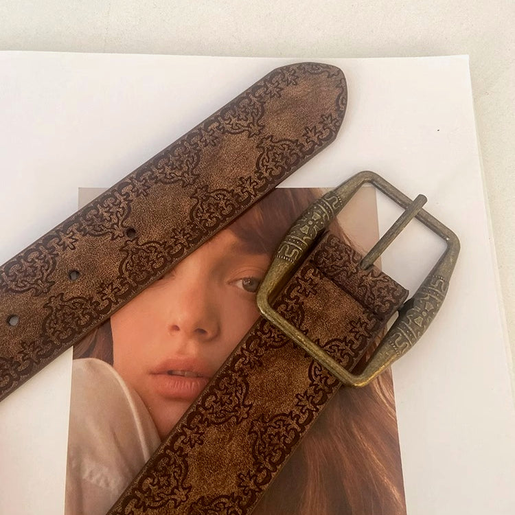 Vintage Embossed Leather Waist Belt