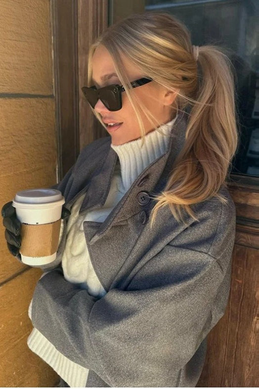 Chic Cropped Stand Collar Wool Coat