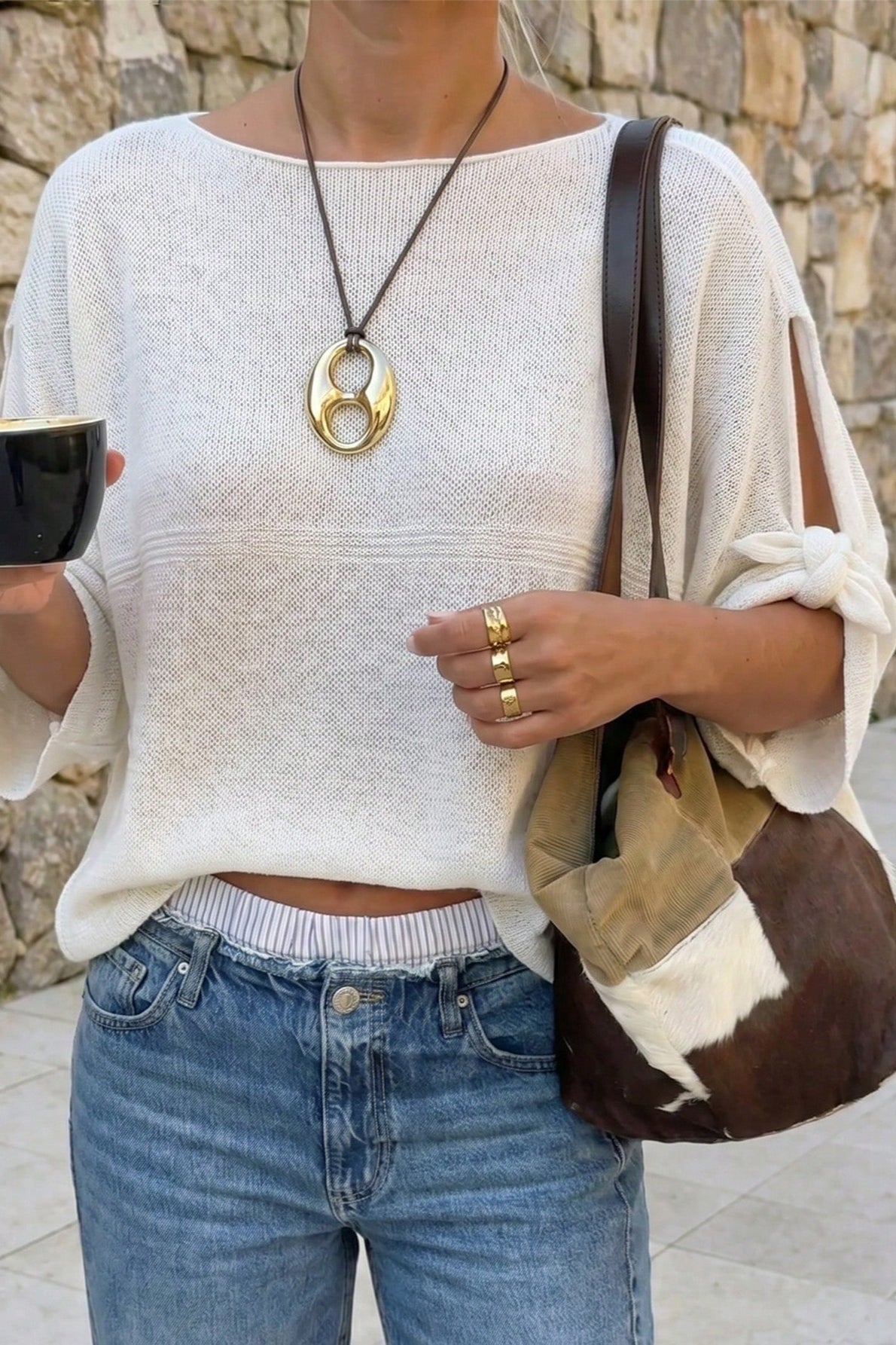 Hollow Out Knit Short Sleeve Tee