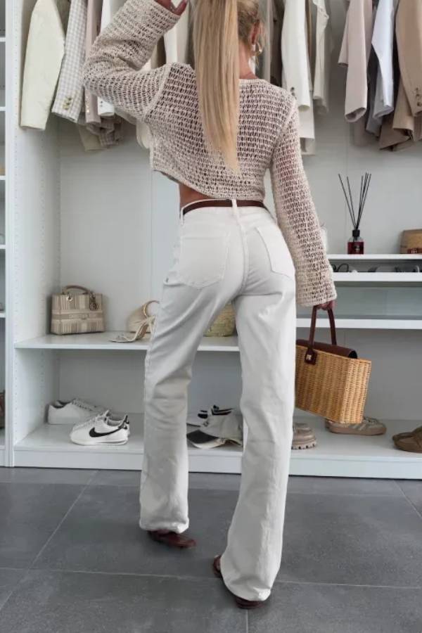 Fashion Knitted Hollow Long Sleeve Round Neck Holiday Cover Up