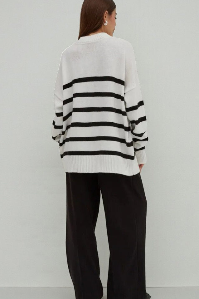 Minimalist Loose Color Block Striped Knit Sweater