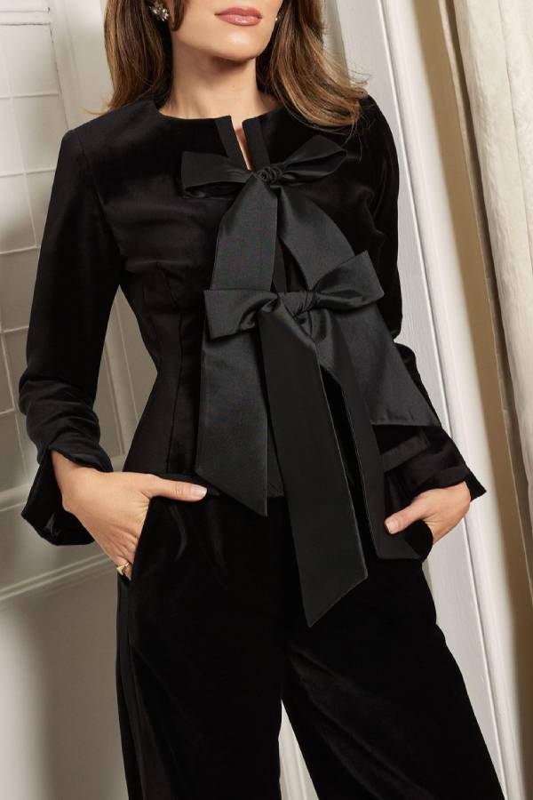 Velvet Bow-Detail Waist-Defining Suit Set