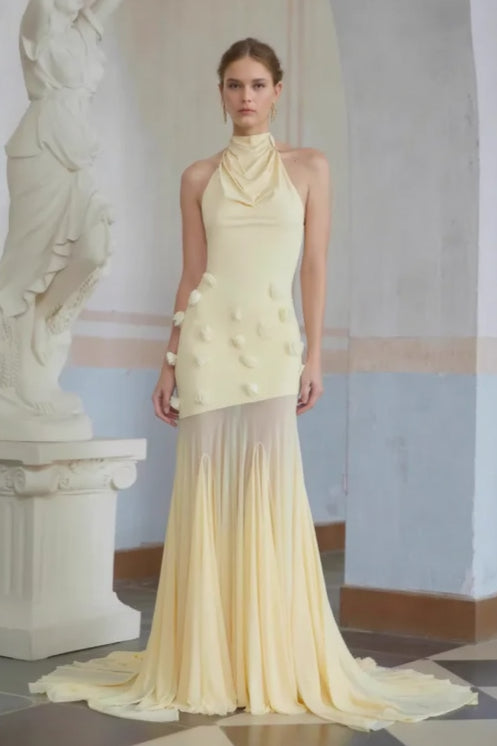 Sexy Backless Halter Paneled Flared Mermaid Party Dress