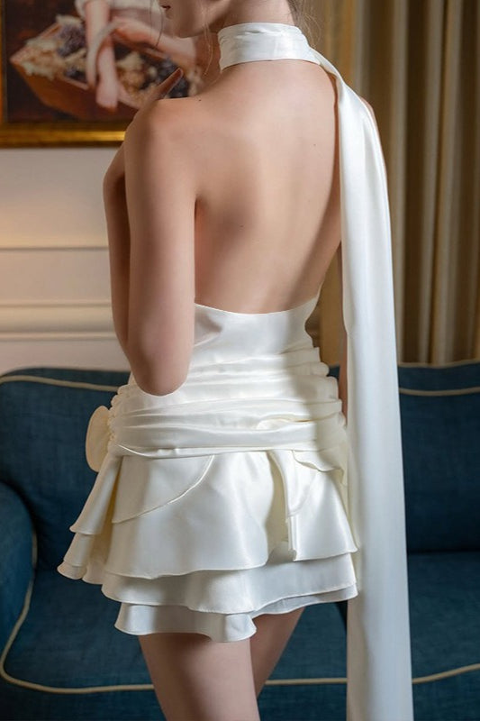 French Satin Off Shoulder Backless Graduation Party Dress