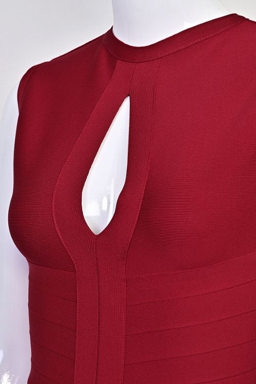 Red Wine High Neck Keyhole Cut Out Bandage Bodycon Mini Dress