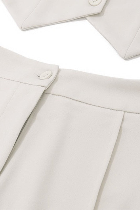 Vintage Collar Asymmetric Button Front Two Piece Vest Skirt Set