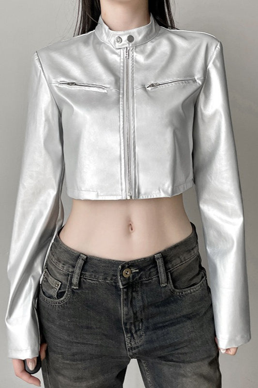 Tech Wear Cropped Leather Jacket