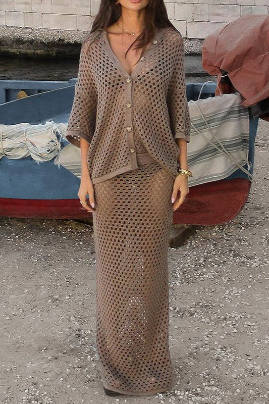 Crochet Hollow Fishnet Beach Skirt Set
