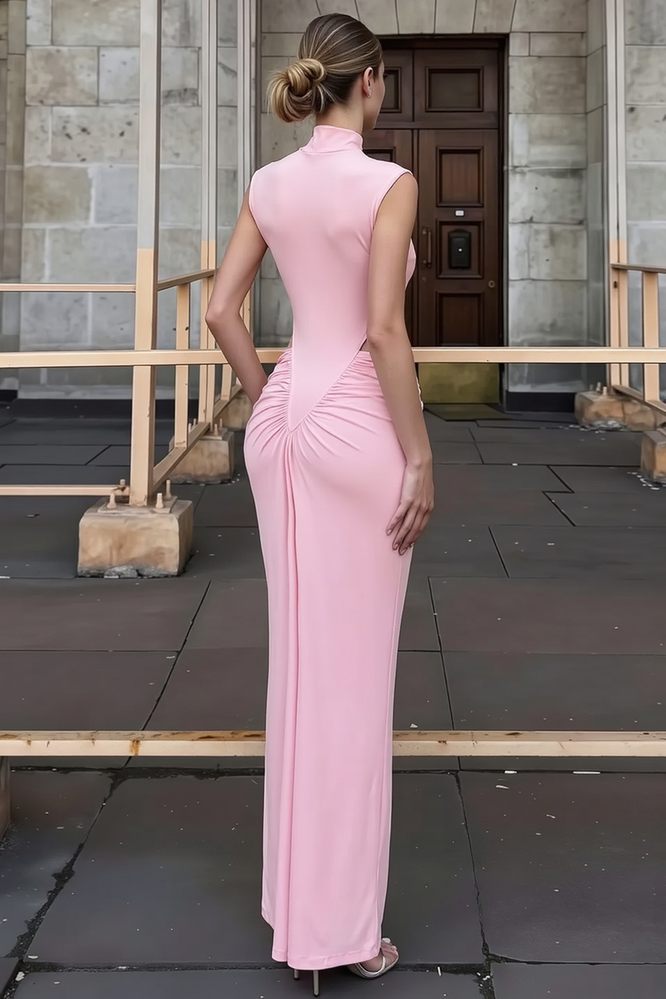 Ruched High Neck Cutout Bodycon Party Dress