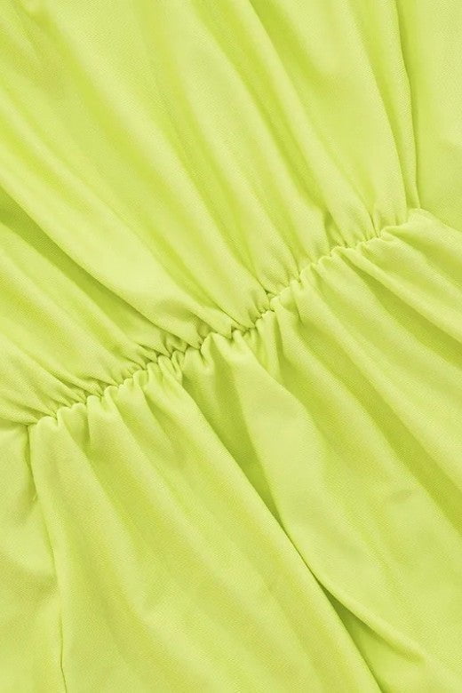 Neon Green Ruched Deep V-Neck Drape Panel Bodycon Maxi Dress