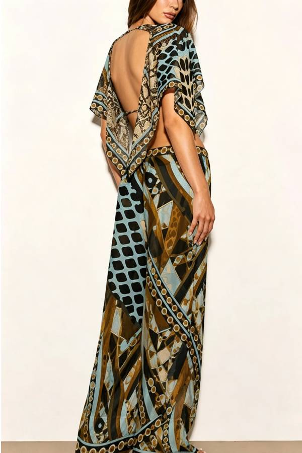 Fresh and Vibrant Artistic Print Crop Cape Top