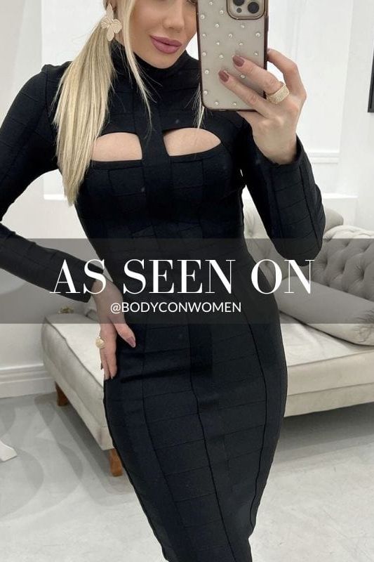 Lipstick Red Mock Neck Cut Out Long Sleeve Bandage Midi Dress