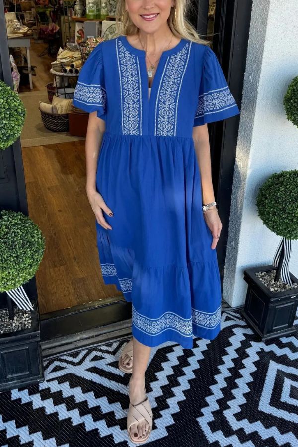 Women's V-Neck Boho Maxi Dress
