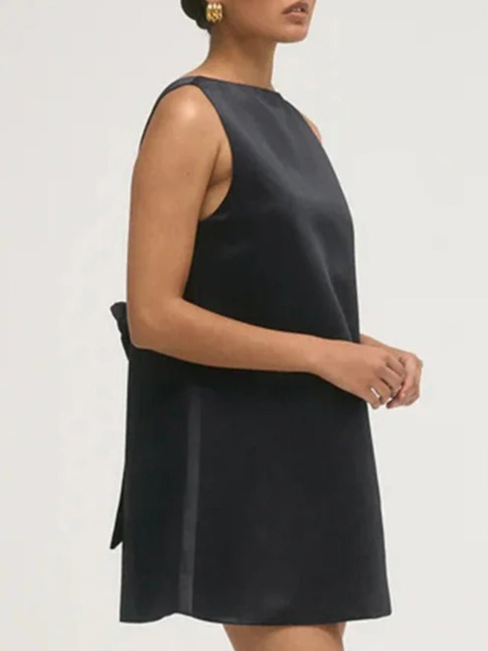 Satin Boat Neck Sleeveless Mini Dress