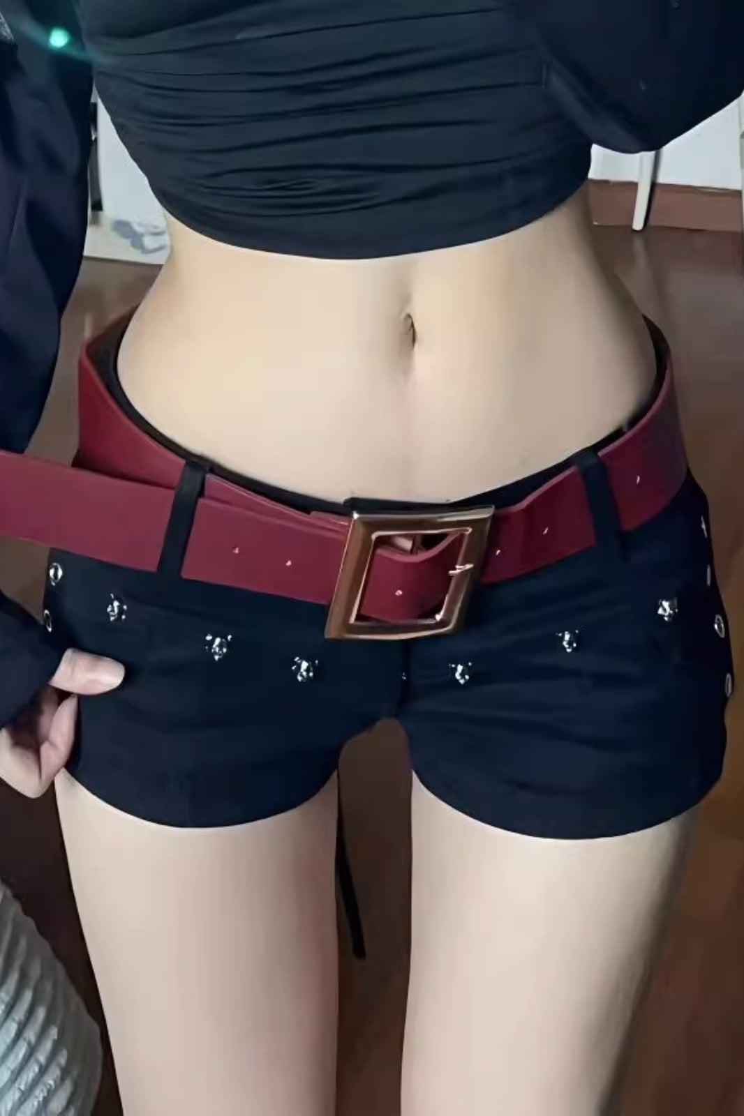 Studded Low Rise Slim Fit Denim Casual Shorts