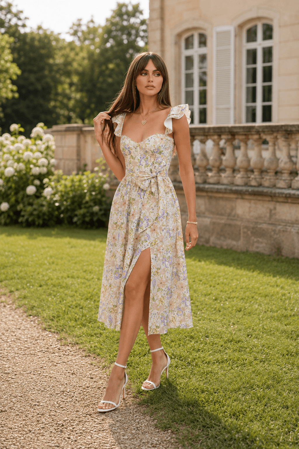 Spaghetti Strap Tie Waist Print Floral Dress