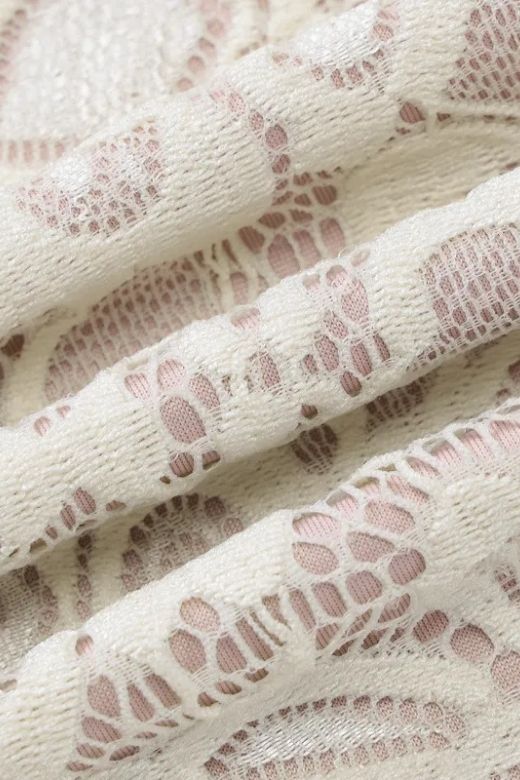 Cream Floral Lace Mock Neck Keyhole Long Sleeve Mini Dress