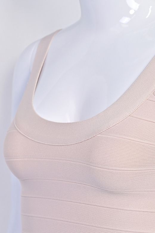 Beige Scoop Neck Sleeveless Bandage Bodycon Mini Dress