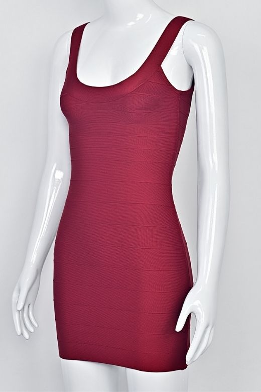 Red Wine Scoop Neck Sleeveless Bandage Bodycon Mini Dress