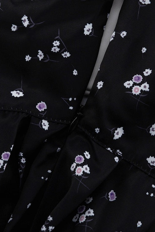Stand Collar Tie Waist A Line Floral Dress