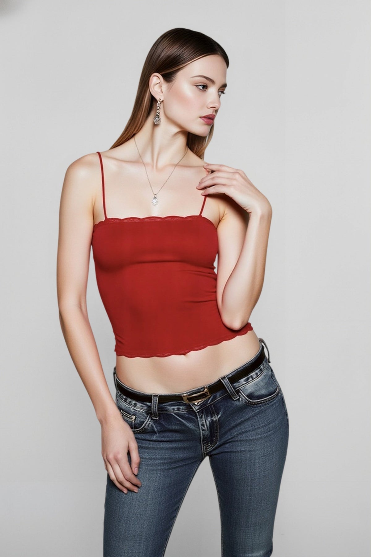 Vintage Solid Lace Camisole Mesh Sheer Top