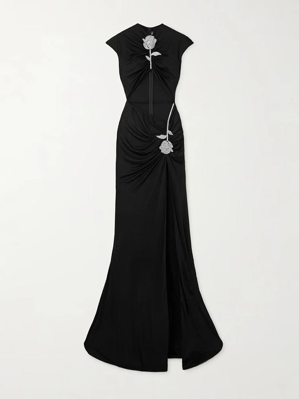 Black Rhinestone Flower Halter Crop Top Cut Out High Split Maxi Two-Piece Set