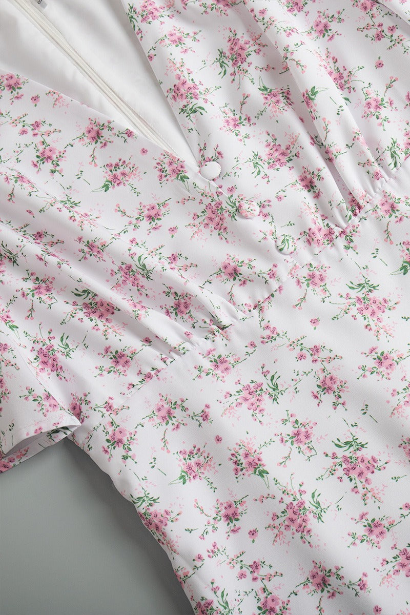V Neck Short Sleeve Maxi Floral Dress