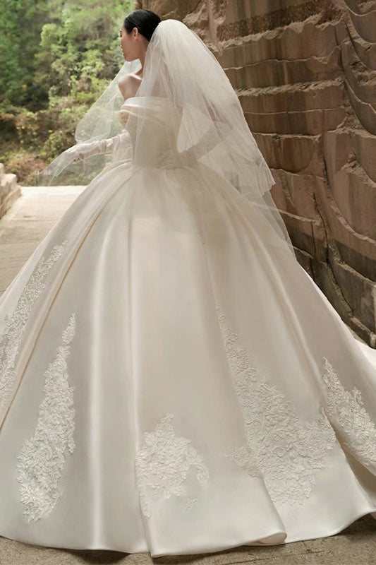 Strapless Satin Cathedral Train Wedding Dress