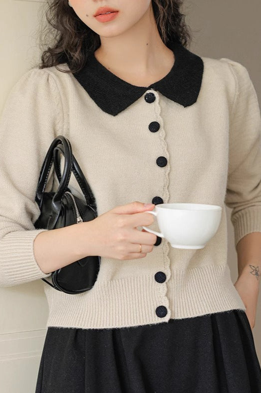 Peter Pan Collar Color Block Cardigan