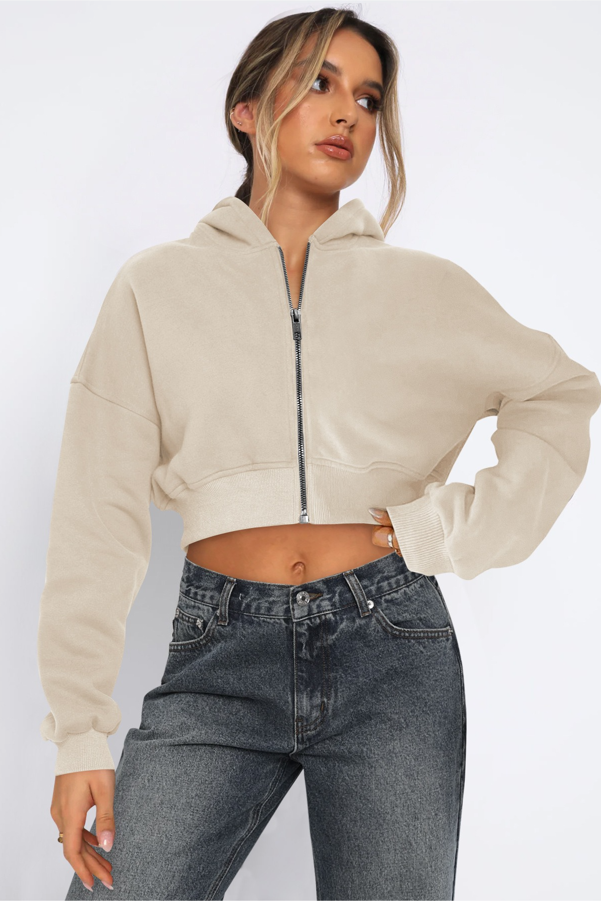 Street Style Oversized Long Sleeve Short Hoodie
