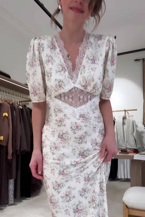 French Lace Floral Fitted Maxi Dress