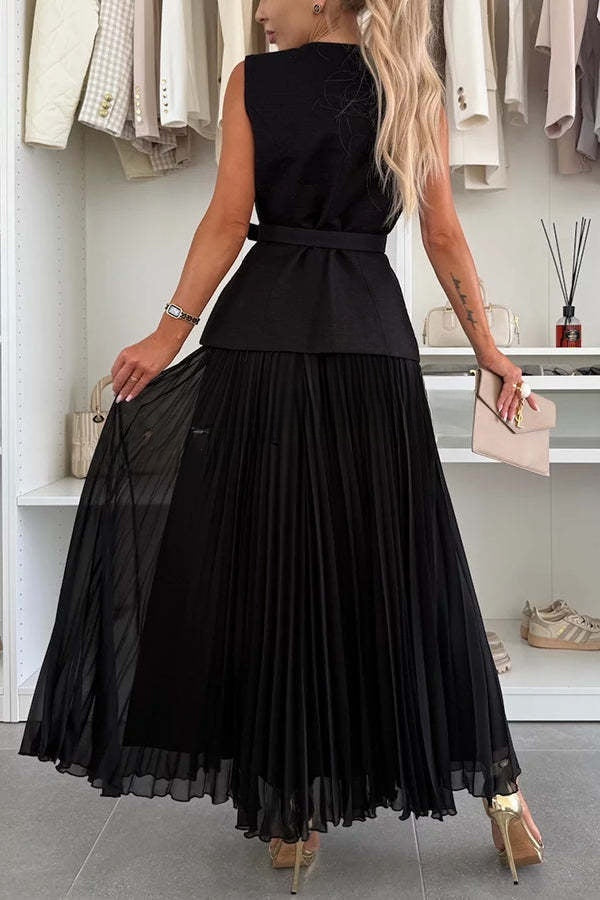 Relaxed and Elegant Pleated Tulle Side Zipper A-line Maxi Skirt
