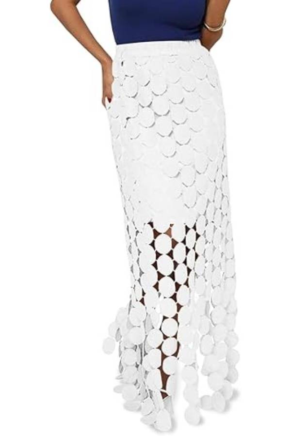 Circular panel cutout midi skirt