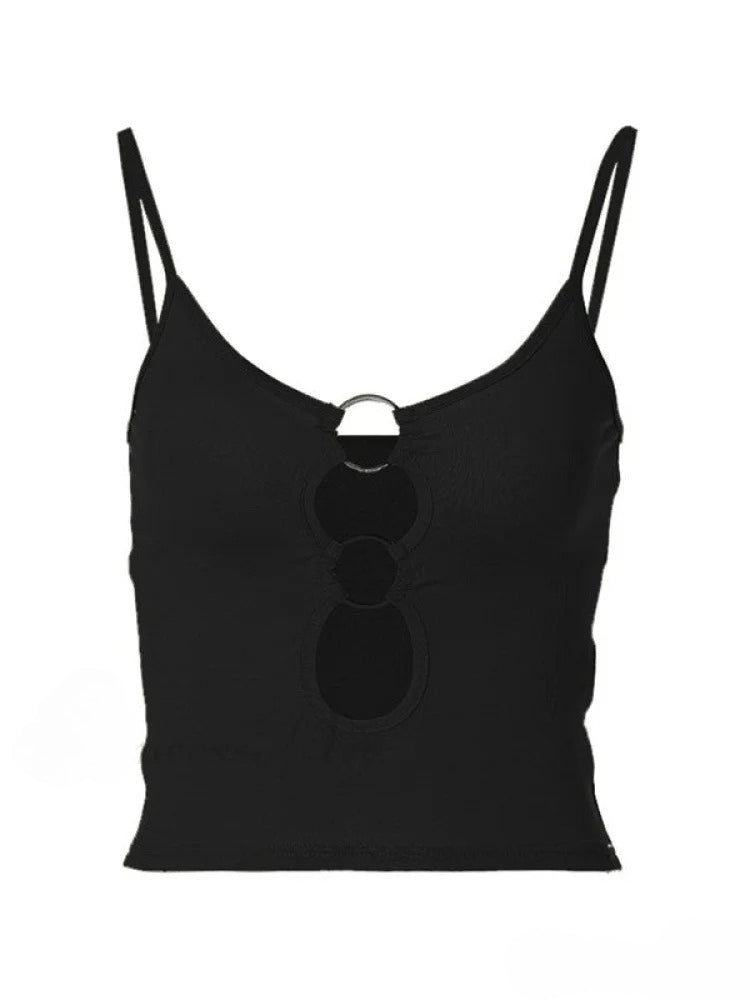 Buckle Strap Black Trendy Bodycon Crop Top