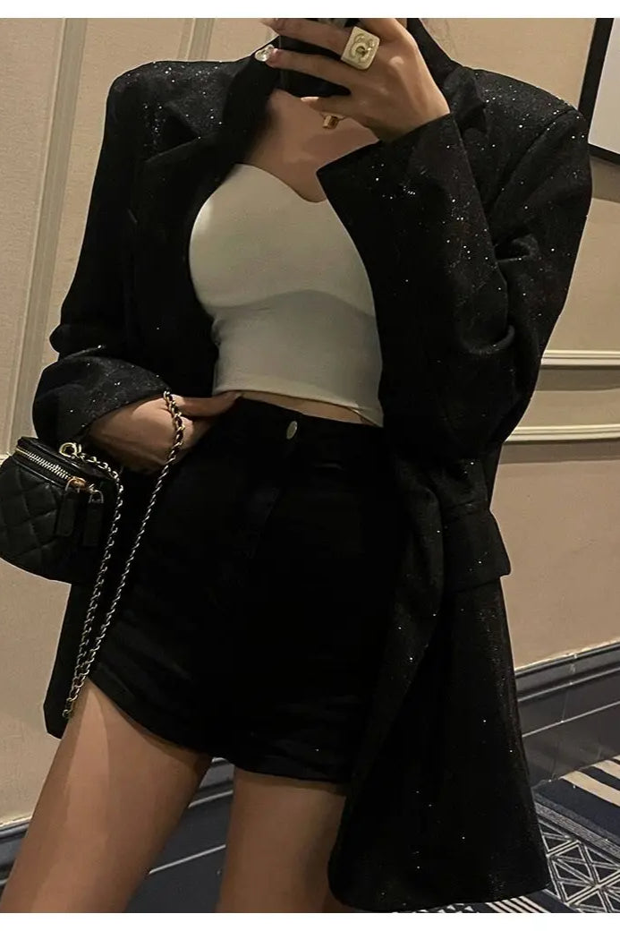 Chic Single-Breasted Sequin Blazer