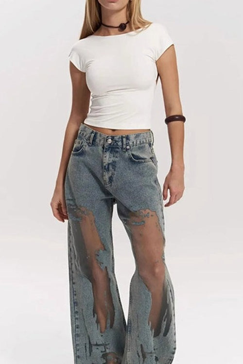 Y2K Mesh See Through Relaxed Straight Jeans