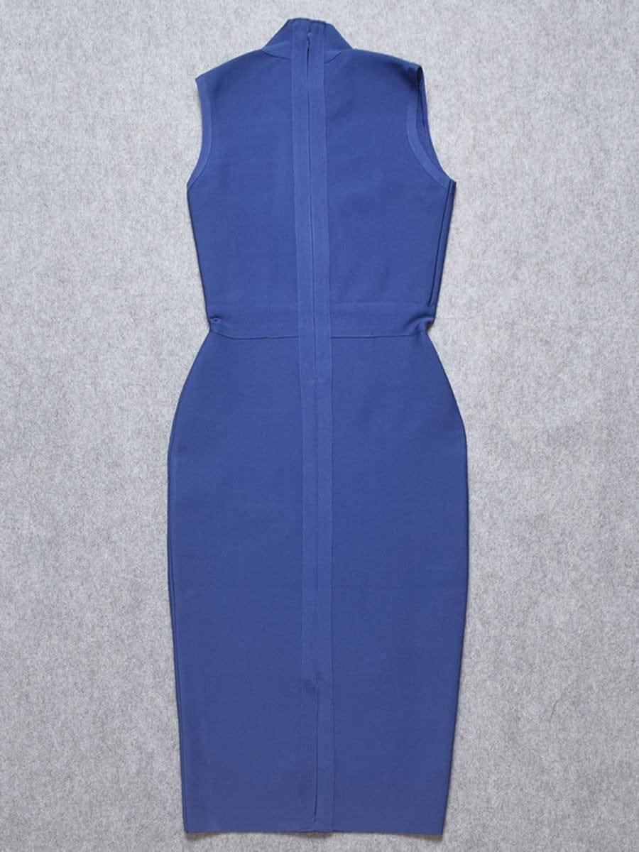 Mock Neck Sleeveless Bandage Bodycon Midi Dress