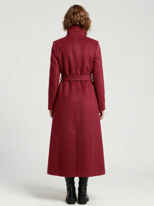 Belted Long Woolen coat with Double-breasted and high collar For Women 2026