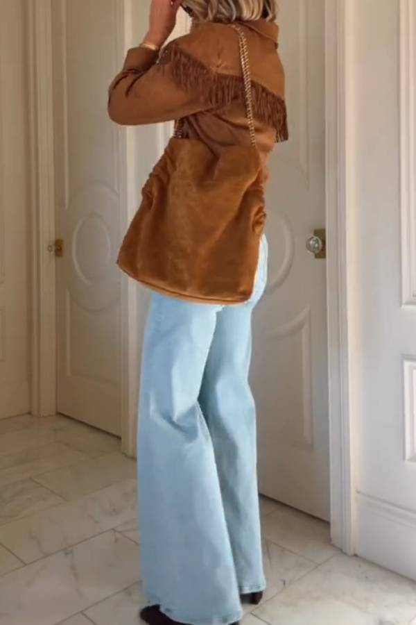 Light blue high-waist wide-leg vintage denim flared pants