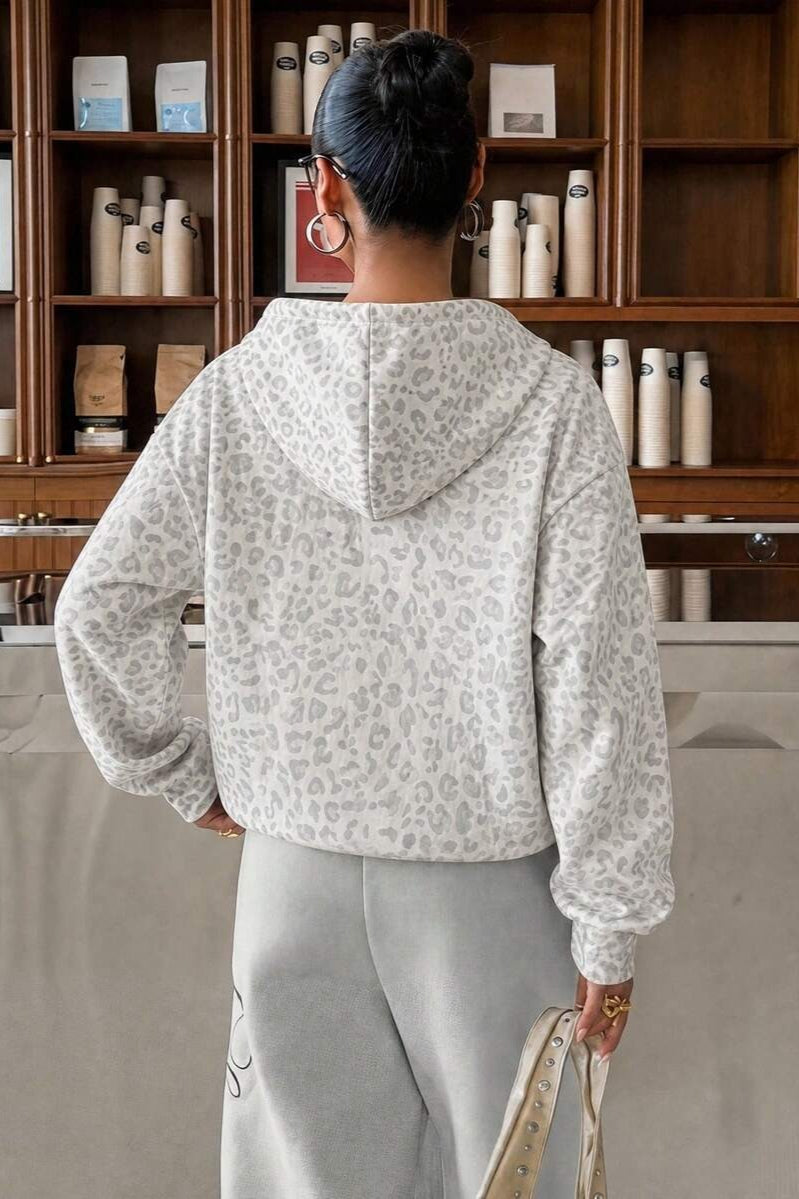 Leopard Print Loose Long Sleeve Casual Hoodie