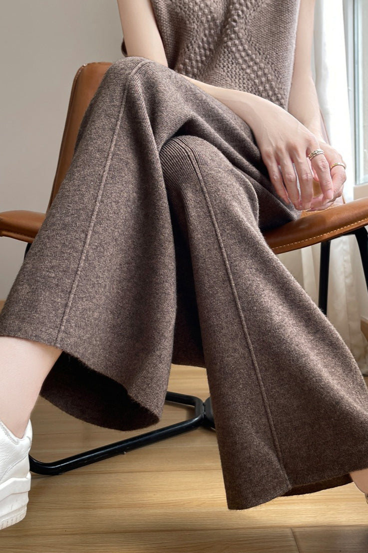 Wool Blend High Waist Knit Pants