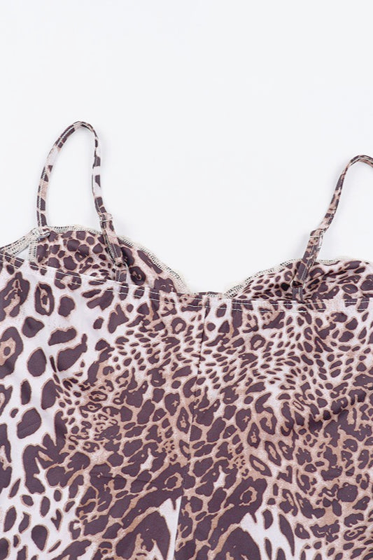 Leopard Lace Slit Slip Birthday Dress