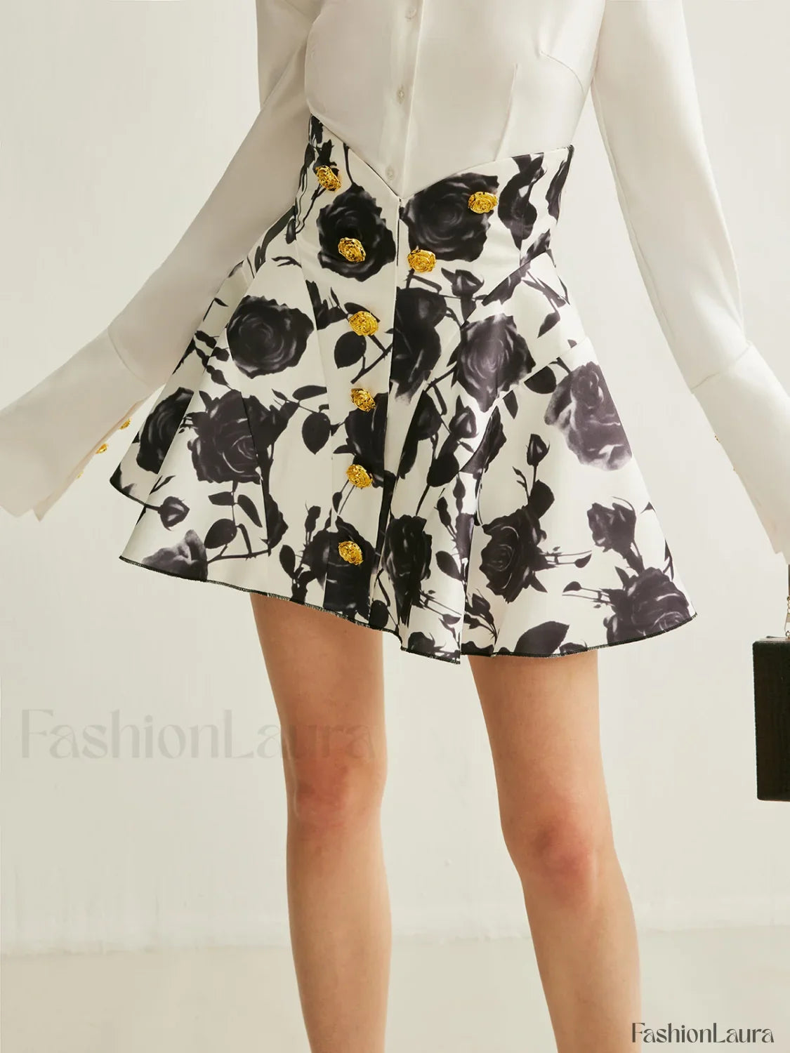 Floral Print Button-Detail Skirt